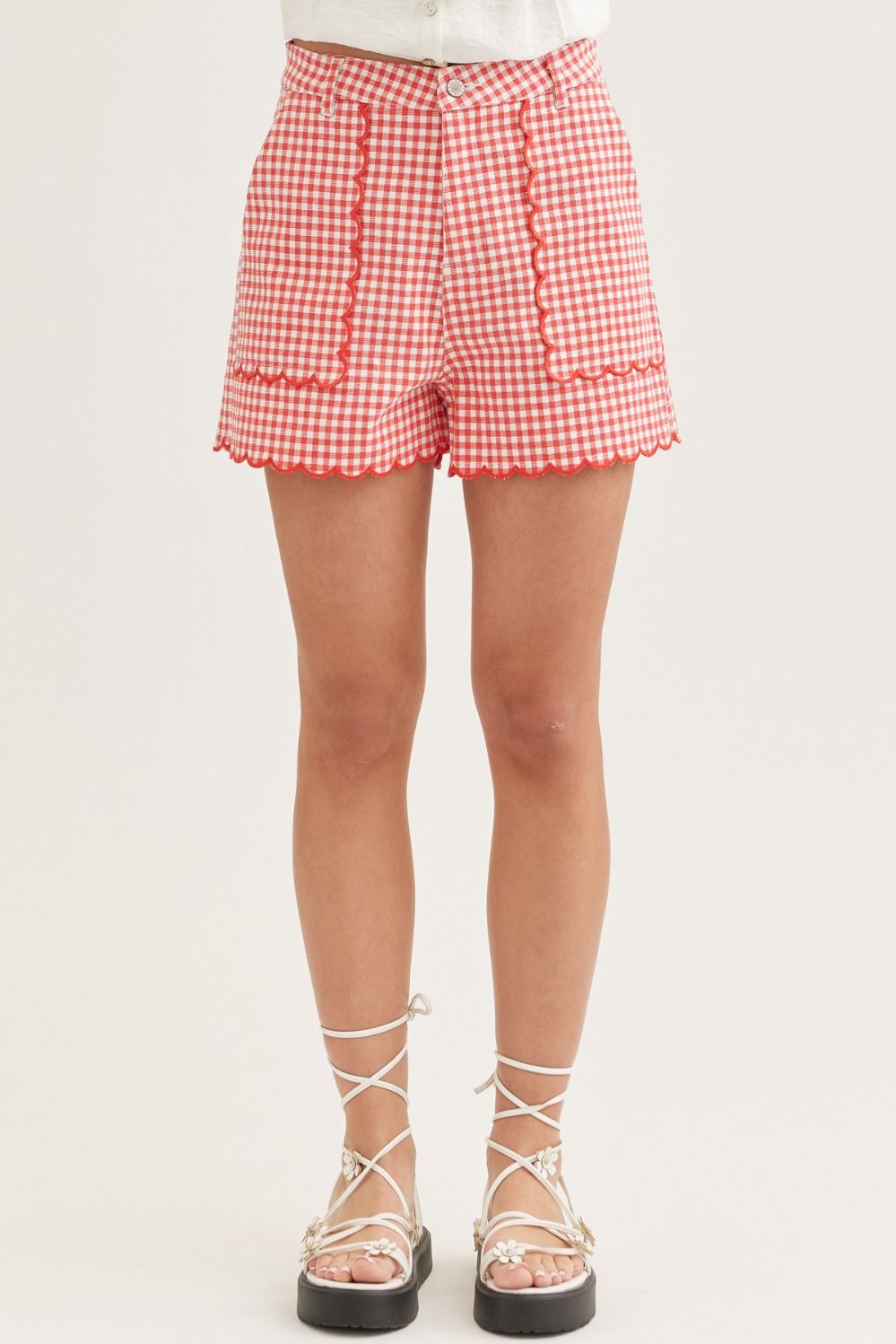 Red High Waisted Gingham Shorts