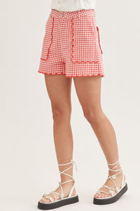 Red High Waisted Gingham Shorts