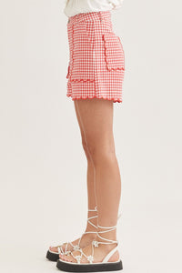 Red High Waisted Gingham Shorts