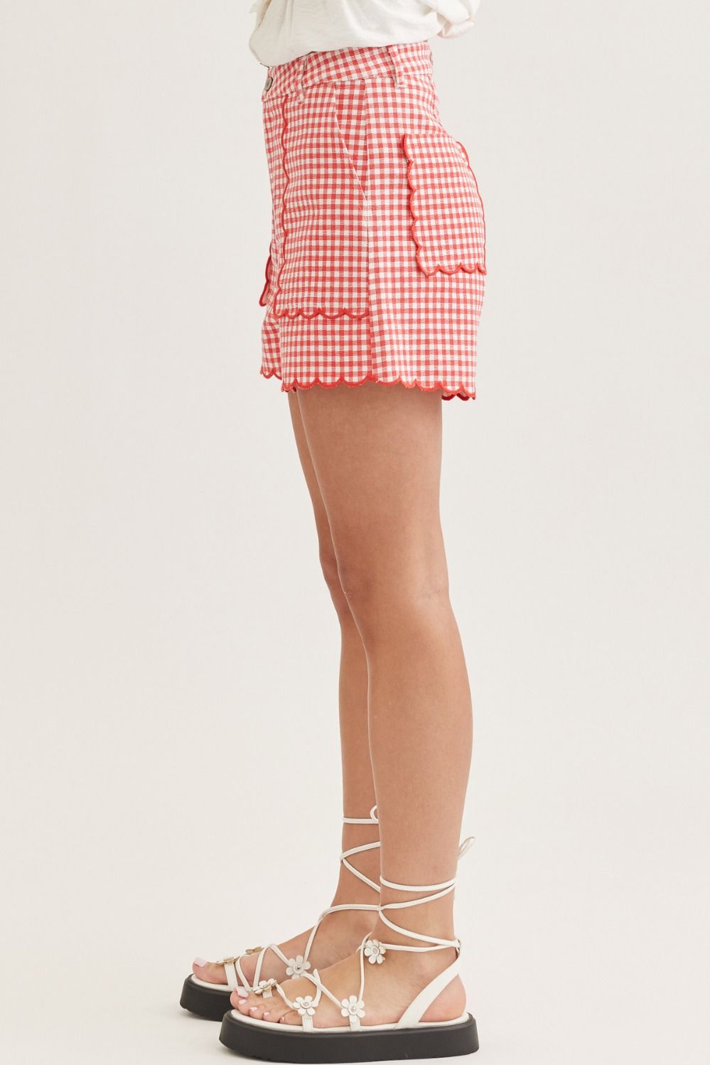 Red High Waisted Gingham Shorts