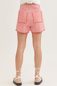 Red High Waisted Gingham Shorts
