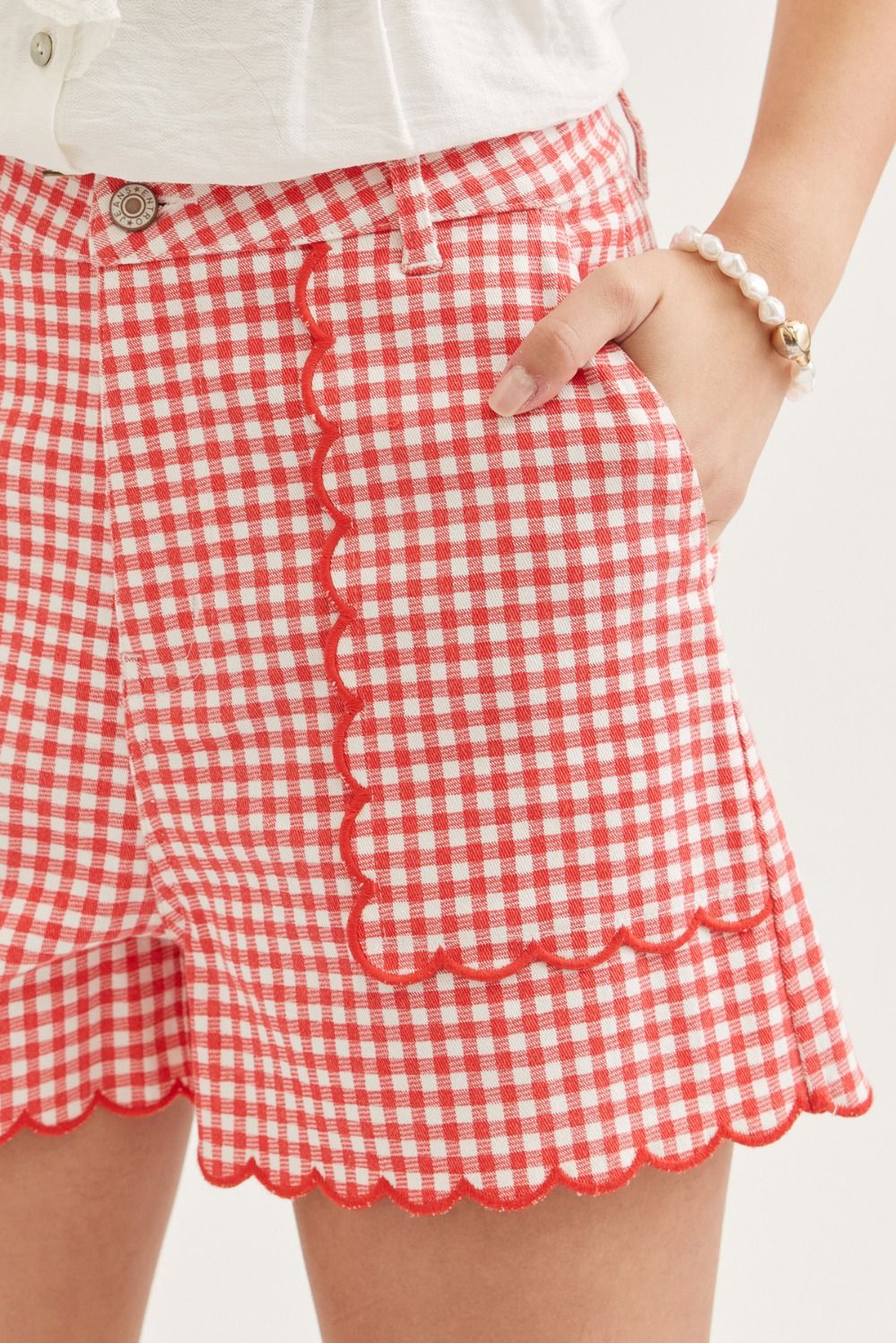 Red High Waisted Gingham Shorts