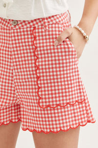 Red High Waisted Gingham Shorts