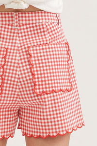 Red High Waisted Gingham Shorts