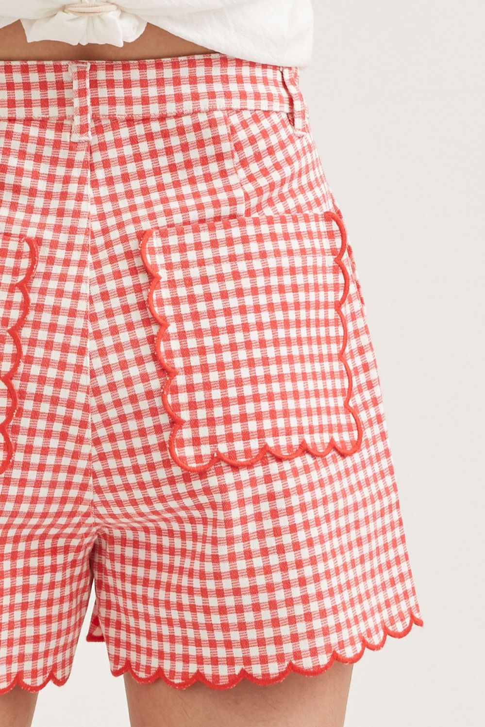 Red High Waisted Gingham Shorts
