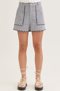 Navy High Waisted Gingham Shorts