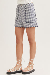Navy High Waisted Gingham Shorts