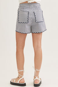 Navy High Waisted Gingham Shorts