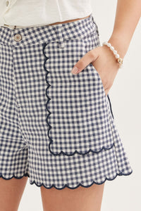 Navy High Waisted Gingham Shorts
