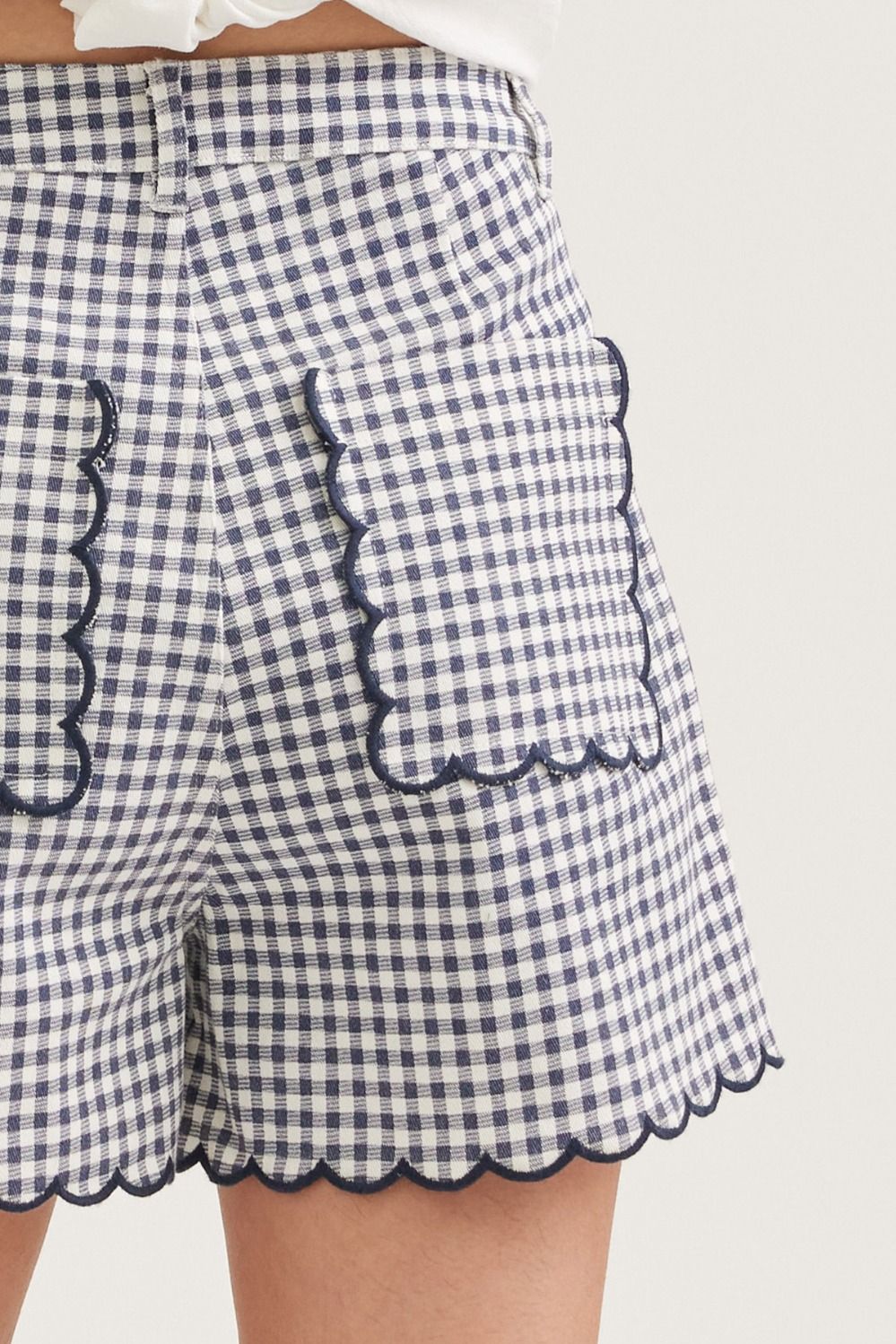 Navy High Waisted Gingham Shorts