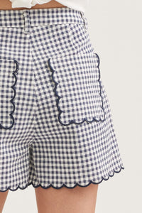 Navy High Waisted Gingham Shorts