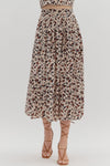 Ecru Leopard Pleated Midi Skirt