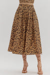 Camel Leopard Pleated Midi Skirt