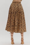 Camel Leopard Pleated Midi Skirt