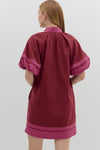 Burgundy Solid Contrast Puff Sleeve Dress (1 SMALL)
