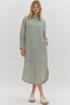 Hunter Green Stripe Button Down Midi Dress