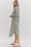 Hunter Green Stripe Button Down Midi Dress