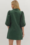 Green Eyelet Sleeve Detail Button Down Mini Dress
