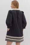 Black Cream V-Neck Scallop Trim Dress (1 SMALL)