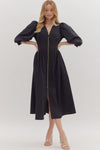 Black Zip Up Midi Dress