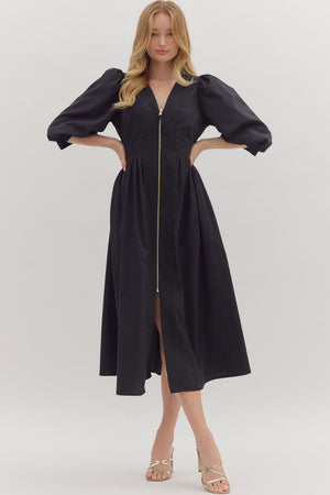 Black Zip Up Midi Dress