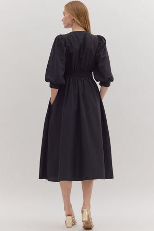 Black Zip Up Midi Dress