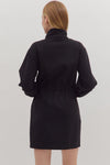 Black Zip Up Cinch Waist Dress