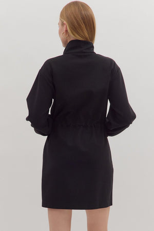 Black Zip Up Cinch Waist Dress