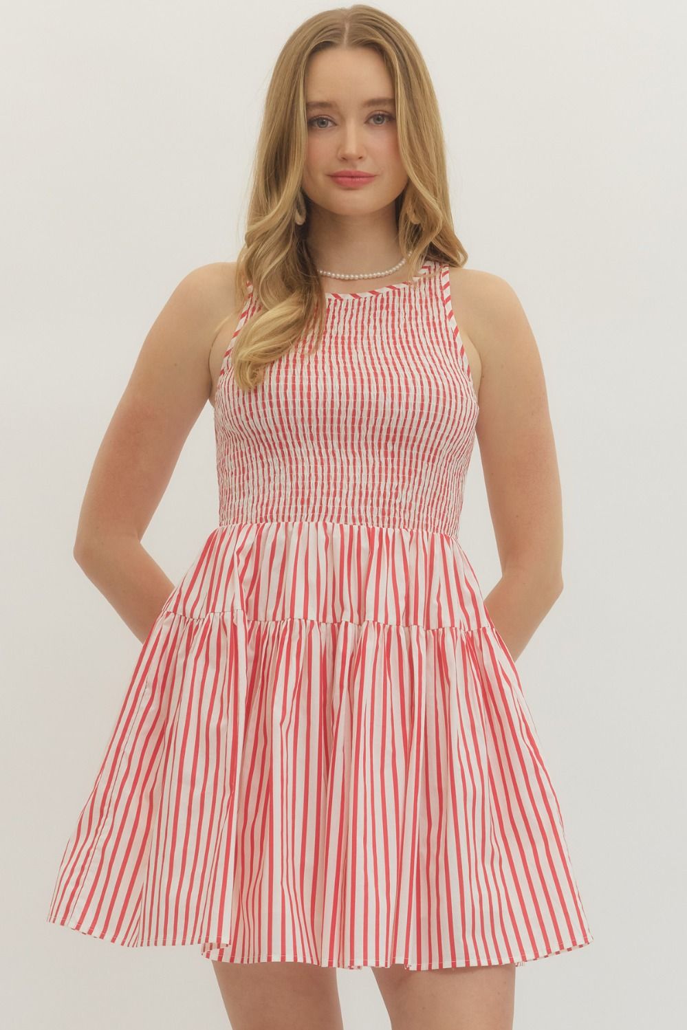 Red Stripe Sleeveless Mini Dress