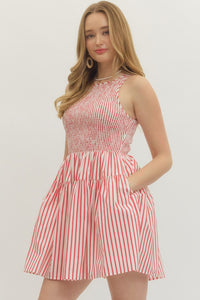 Red Stripe Sleeveless Mini Dress