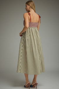 Rust Olive Scallop Stripe Midi Dress