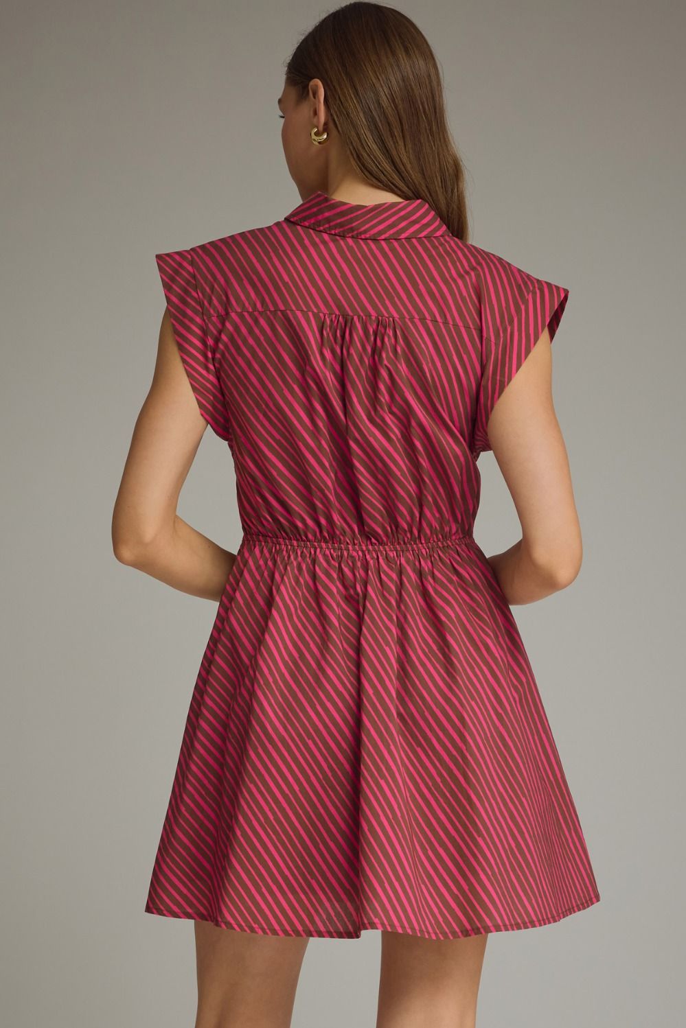 Brown Fuchsia Tie Waist Mini Dress