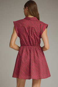 Brown Fuchsia Tie Waist Mini Dress