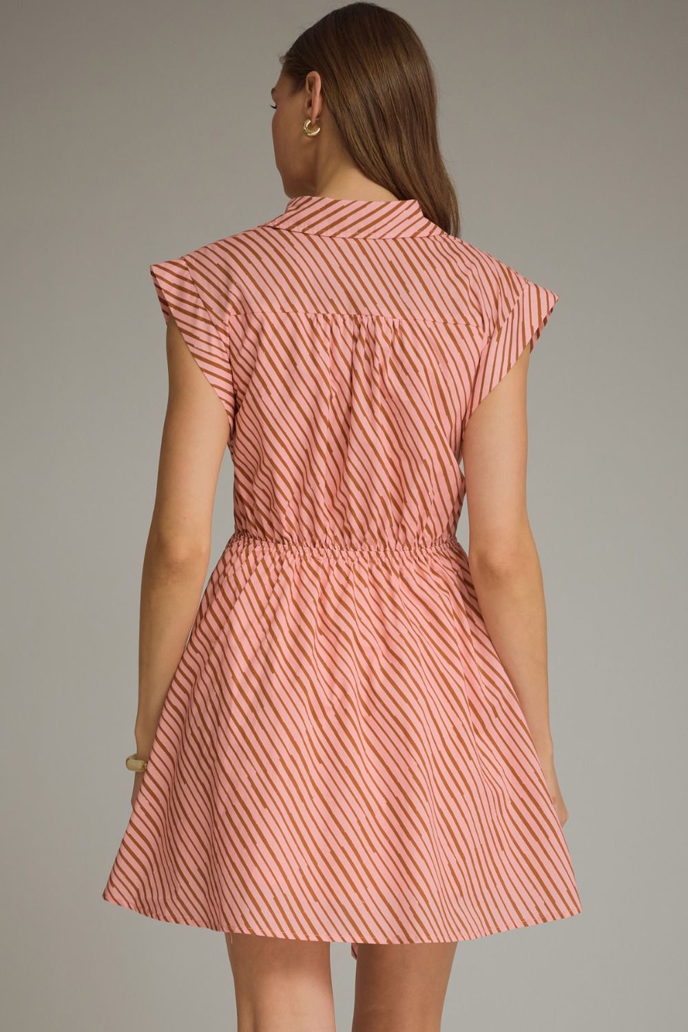 Pink Brown Tie Waist Mini Dress