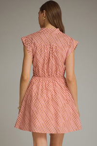 Pink Brown Tie Waist Mini Dress
