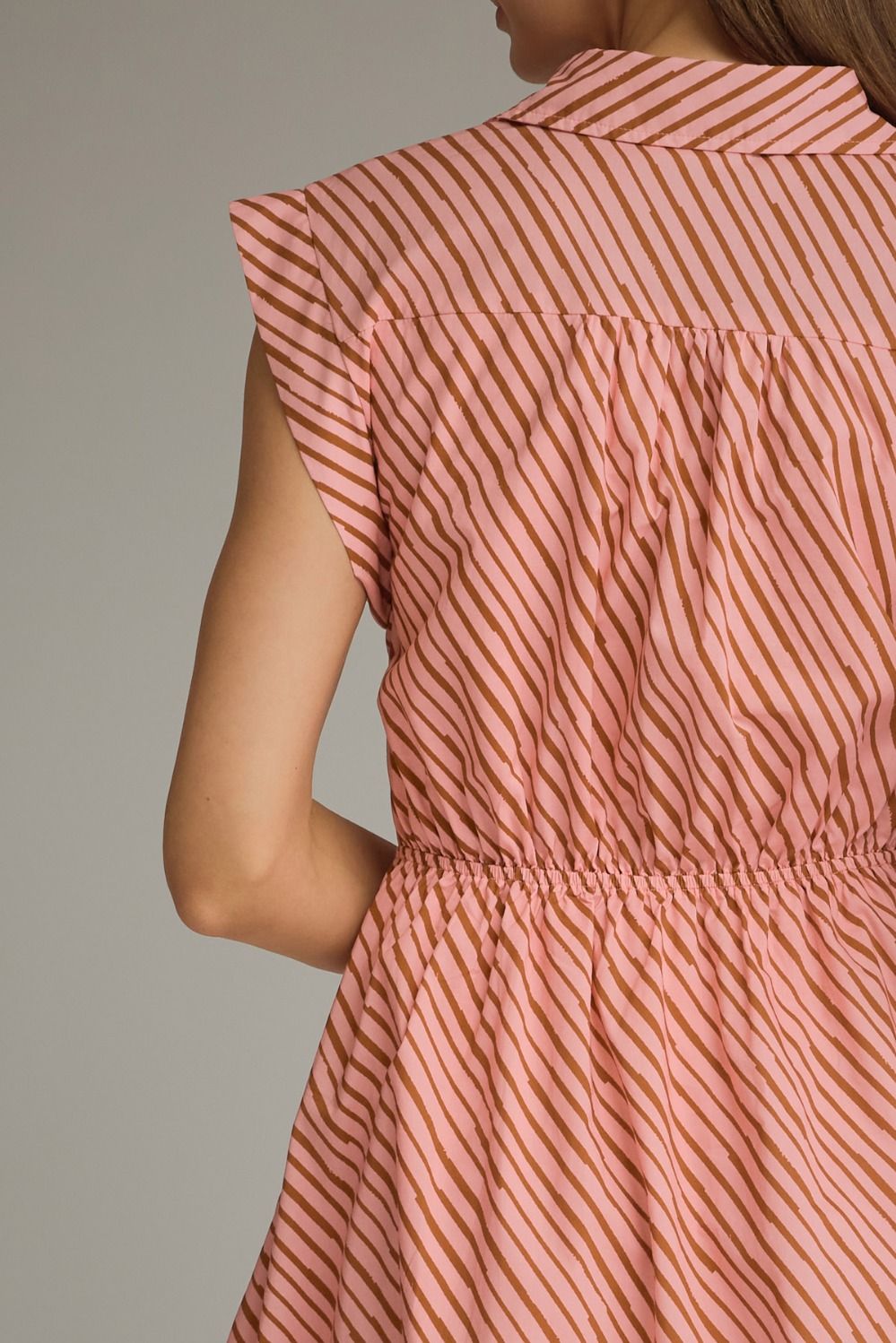 Pink Brown Tie Waist Mini Dress