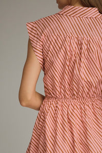 Pink Brown Tie Waist Mini Dress