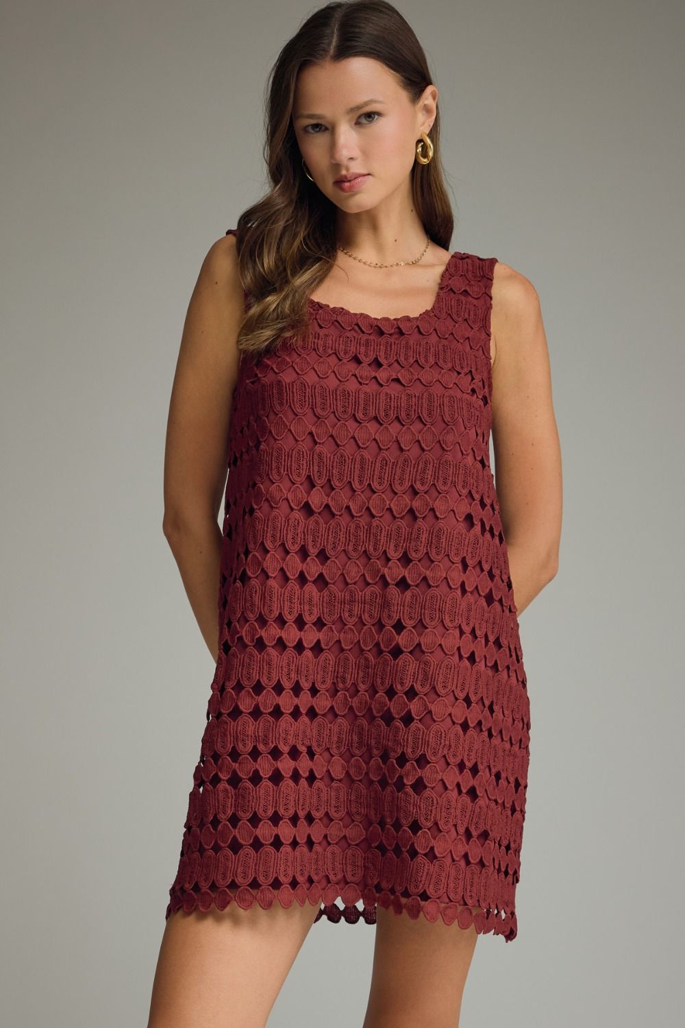 Wine Sleeveless Solid Mini Dress