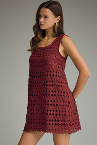 Wine Sleeveless Solid Mini Dress