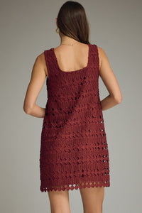 Wine Sleeveless Solid Mini Dress