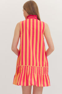 Orange Sleeveless Ruffle Stripe Mini Dress