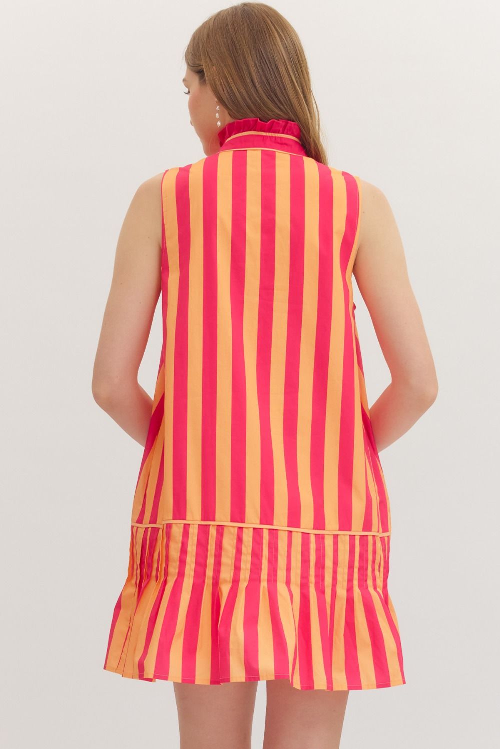 Orange Sleeveless Ruffle Stripe Mini Dress