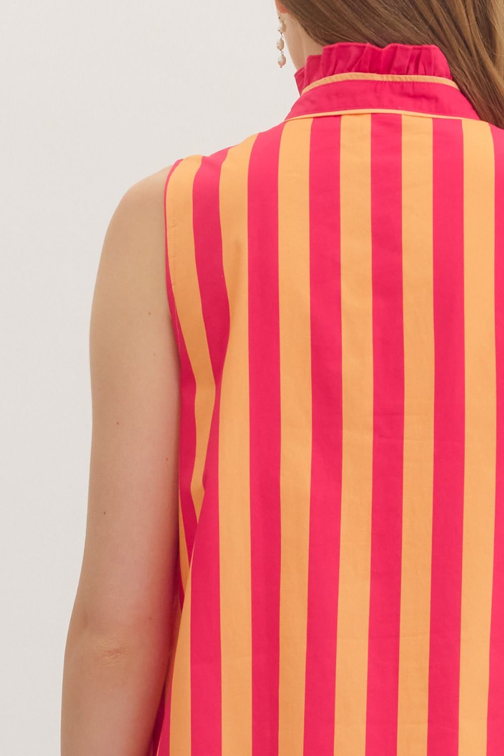 Orange Sleeveless Ruffle Stripe Mini Dress