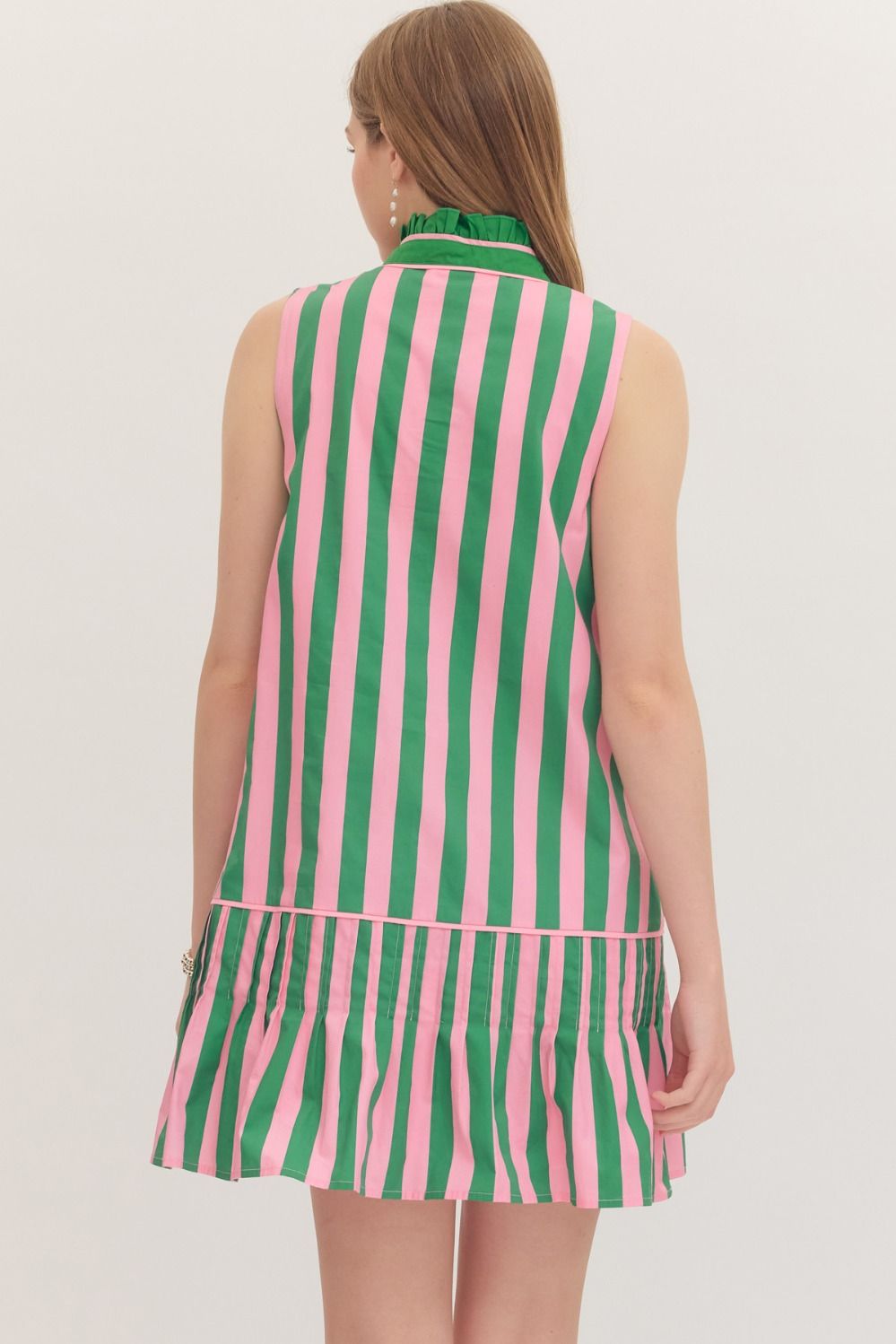 Green Sleeveless Ruffle Stripe Mini Dress