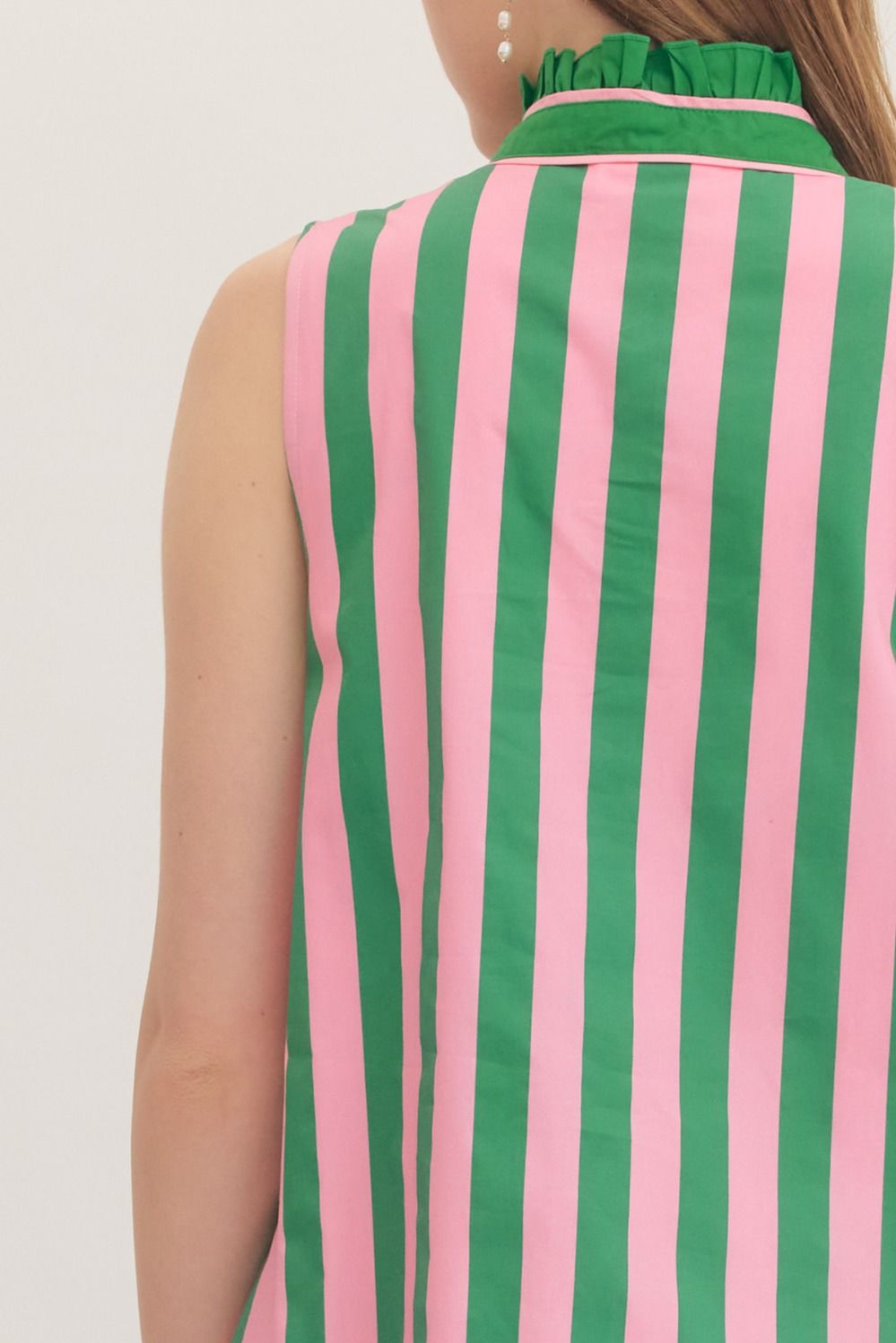 Green Sleeveless Ruffle Stripe Mini Dress