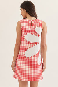 Red Gingham Sleeveless Floral Mini Dress