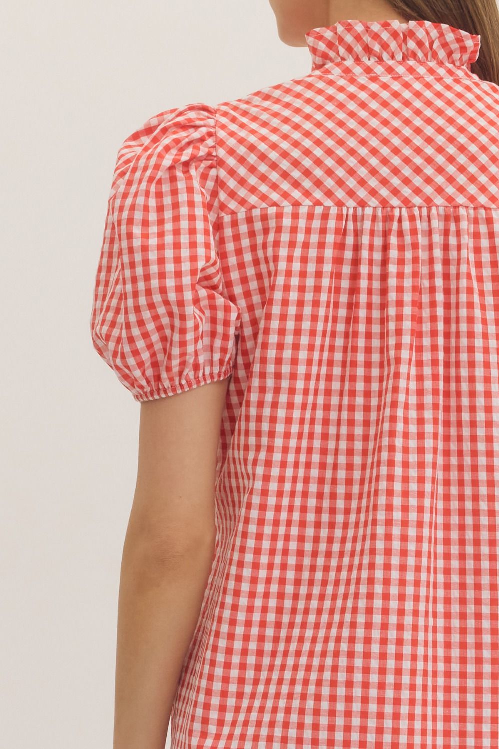 Red Gingham Puff Sleeve Midi Dress