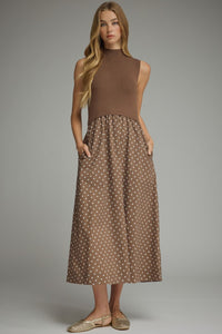 Entro | Brown Polka Dot Maxi w/ Knit Bodice
