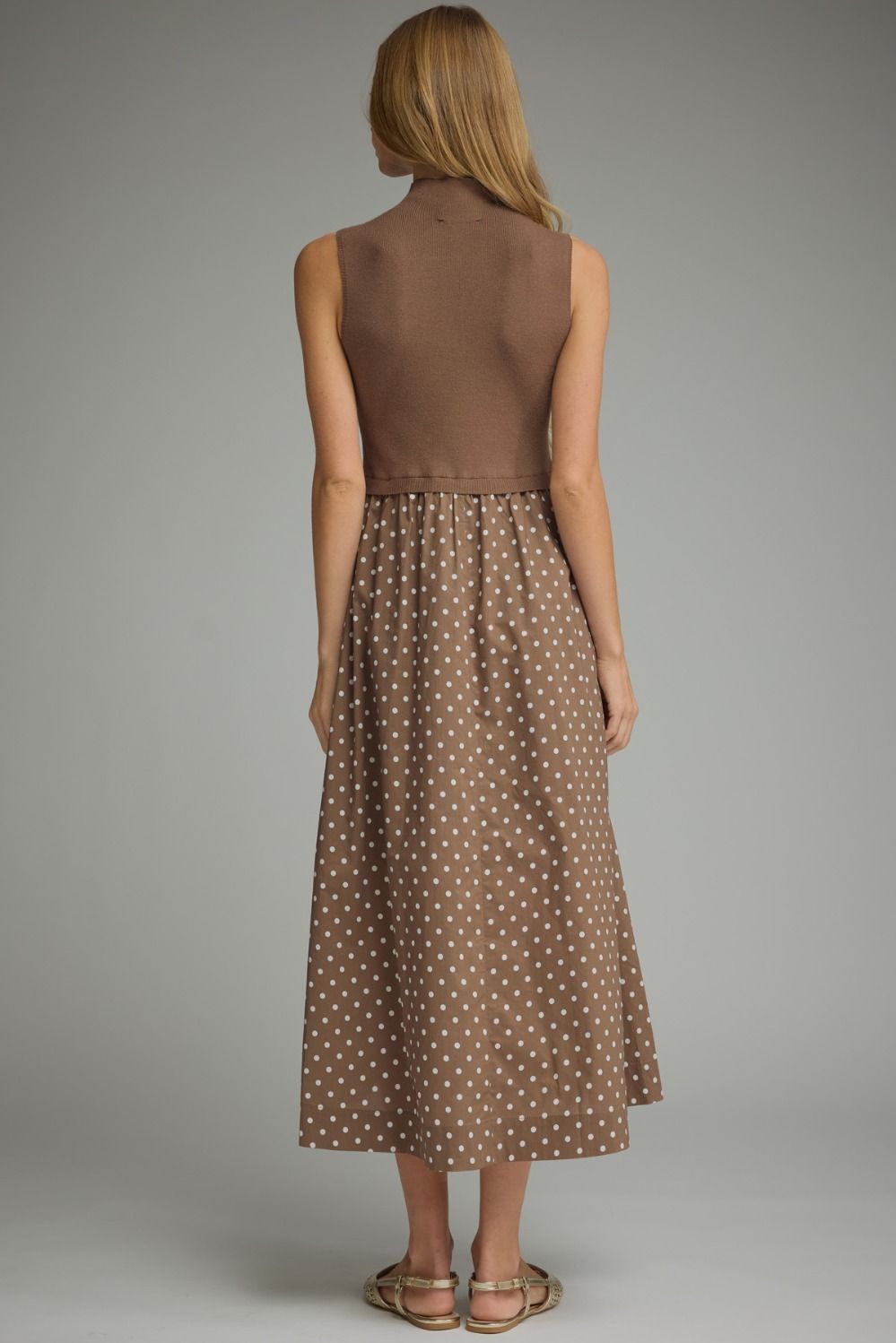 Entro | Brown Polka Dot Maxi w/ Knit Bodice
