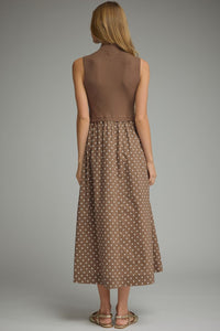 Entro | Brown Polka Dot Maxi w/ Knit Bodice
